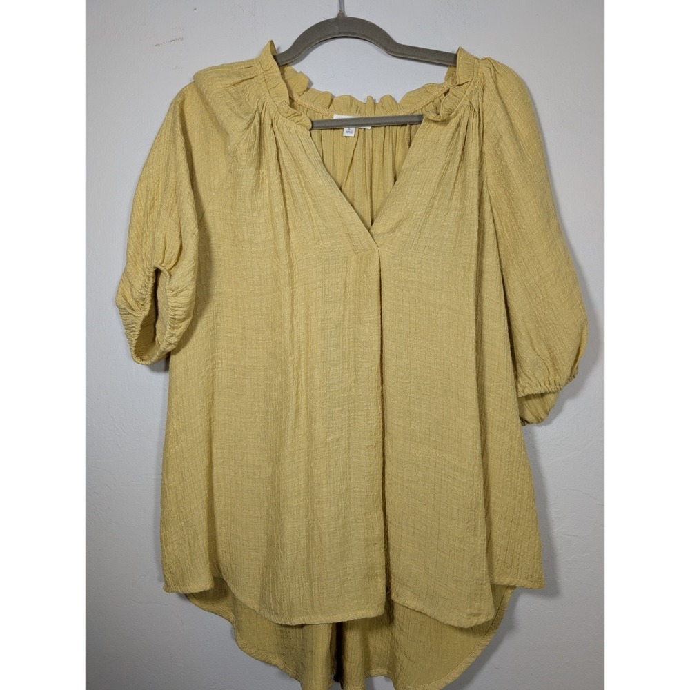 blu pepper mustard yellow‎ boho off shoulder polyester rayon shirt sz Large